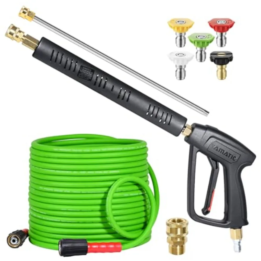 Pressure Washer Gun and Hose for outdoor cleaning, green PVC-coated flexible hose with stainless steel wand, 50 FT length, 3/8
Pressure Washer Gun and Hose for outdoor cleaning, green PVC-coated flexible hose with stainless steel wand, 50 FT length, 3/8