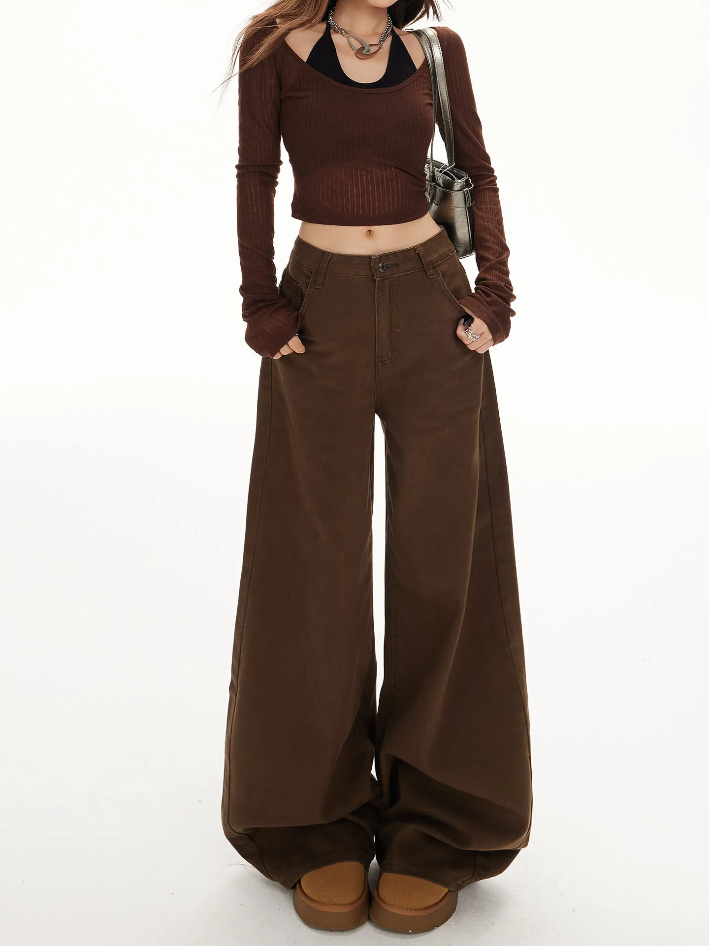 High Waist Wide Leg Brown Denim Jeans Women's Loose Fit Straight Cut Retro Coffee Color Pants Autumn New Style Casual Cotton
High Waist Wide Leg Brown Denim Jeans Women's Loose Fit Straight Cut Retro Coffee Color Pants Autumn New Style Casual Cotton
