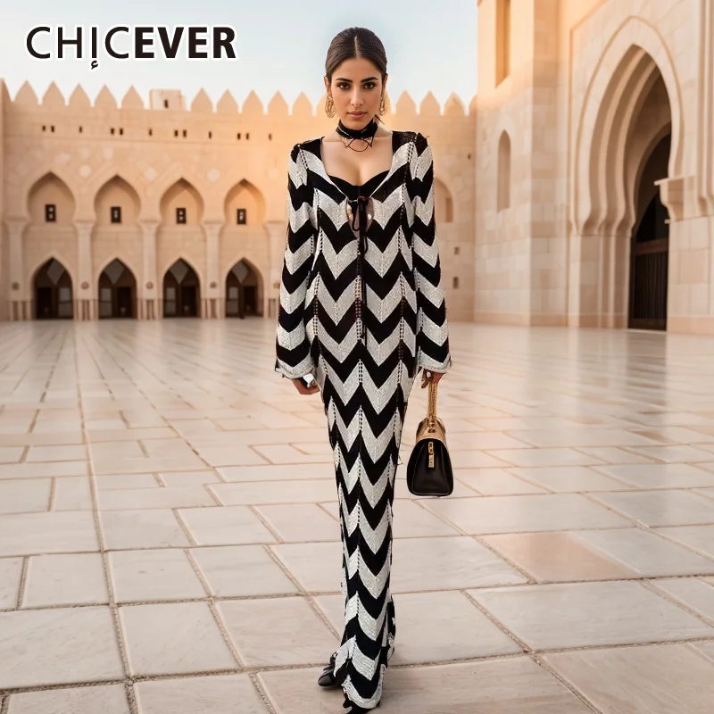 CHICEVER Striped Hollow Out Knit Dresses For Women Square Collar Long Sleeve High Waist Patchwork Lace Up Slim Long Dress Female
CHICEVER Striped Hollow Out Knit Dresses For Women Square Collar Long Sleeve High Waist Patchwork Lace Up Slim Long Dress Female