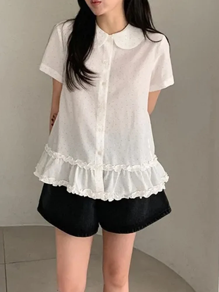 Sweet Peter Pan Collar Polka Dot Doll Shirt Women's Summer New College Style Casual Top
Sweet Peter Pan Collar Polka Dot Doll Shirt Women's Summer New College Style Casual Top