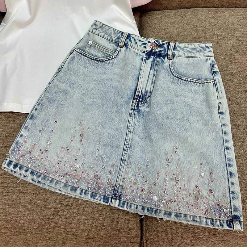 iny Sequin Embellied A-Line Skirt Women's Summer Denim Skirt Light Blue High Waist Cotton Polyester Blend ort Skirt
iny Sequin Embellied A-Line Skirt Women's Summer Denim Skirt Light Blue High Waist Cotton Polyester Blend ort Skirt