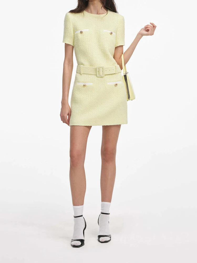 High Waist A-Line Dress with Belt And Tweed Pattern for Women Elegant City Walk Summer 2025 Short Sleeve Versatile Occasions
High Waist A-Line Dress with Belt And Tweed Pattern for Women Elegant City Walk Summer 2025 Short Sleeve Versatile Occasions