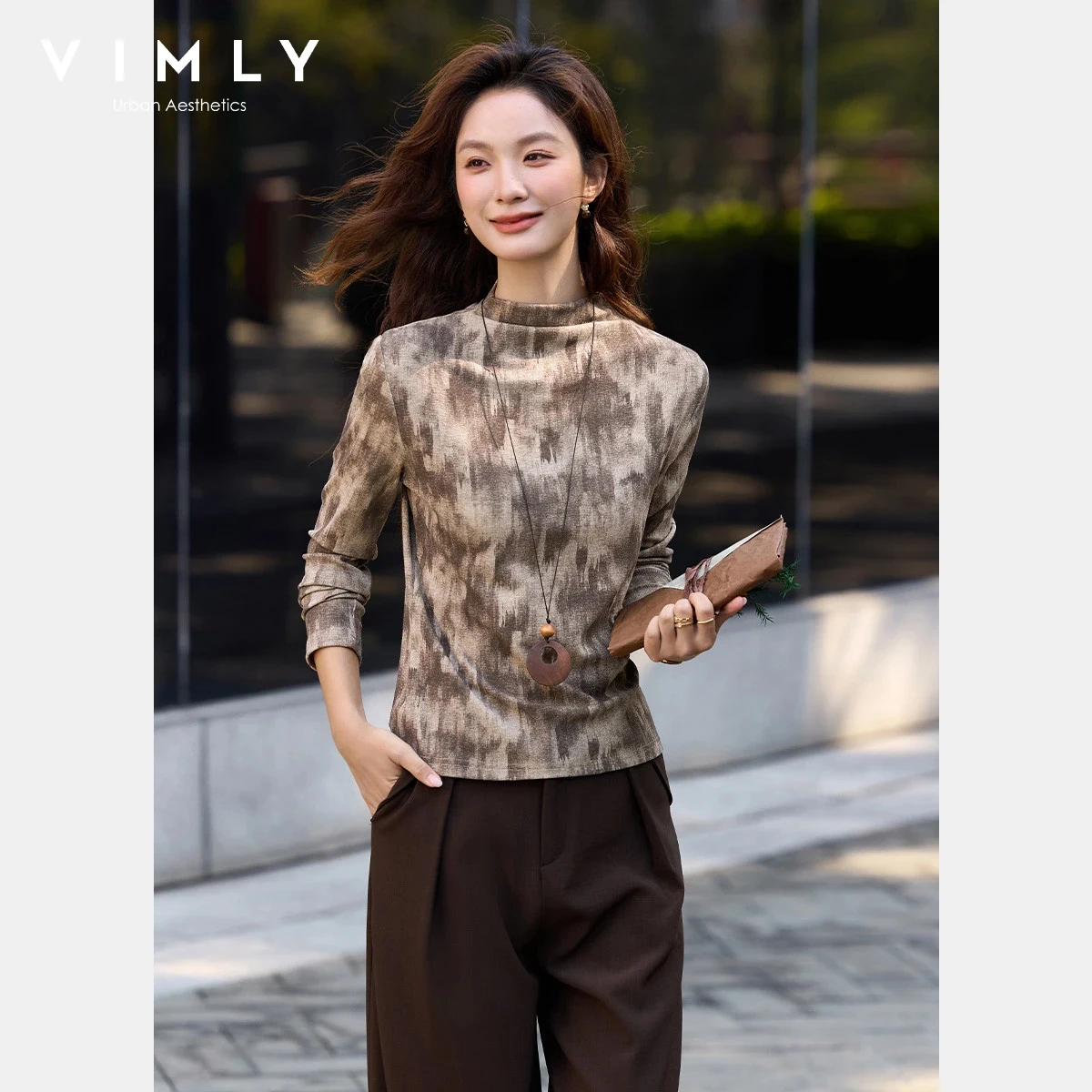 Женская футболка VIMLY с длинным рукавом, весна-осень 2026, с принтом и эффектом перехода цвета, облегающая, базовая, A3365
Женская футболка VIMLY с длинным рукавом, весна-осень 2026, с принтом и эффектом перехода цвета, облегающая, базовая, A3365