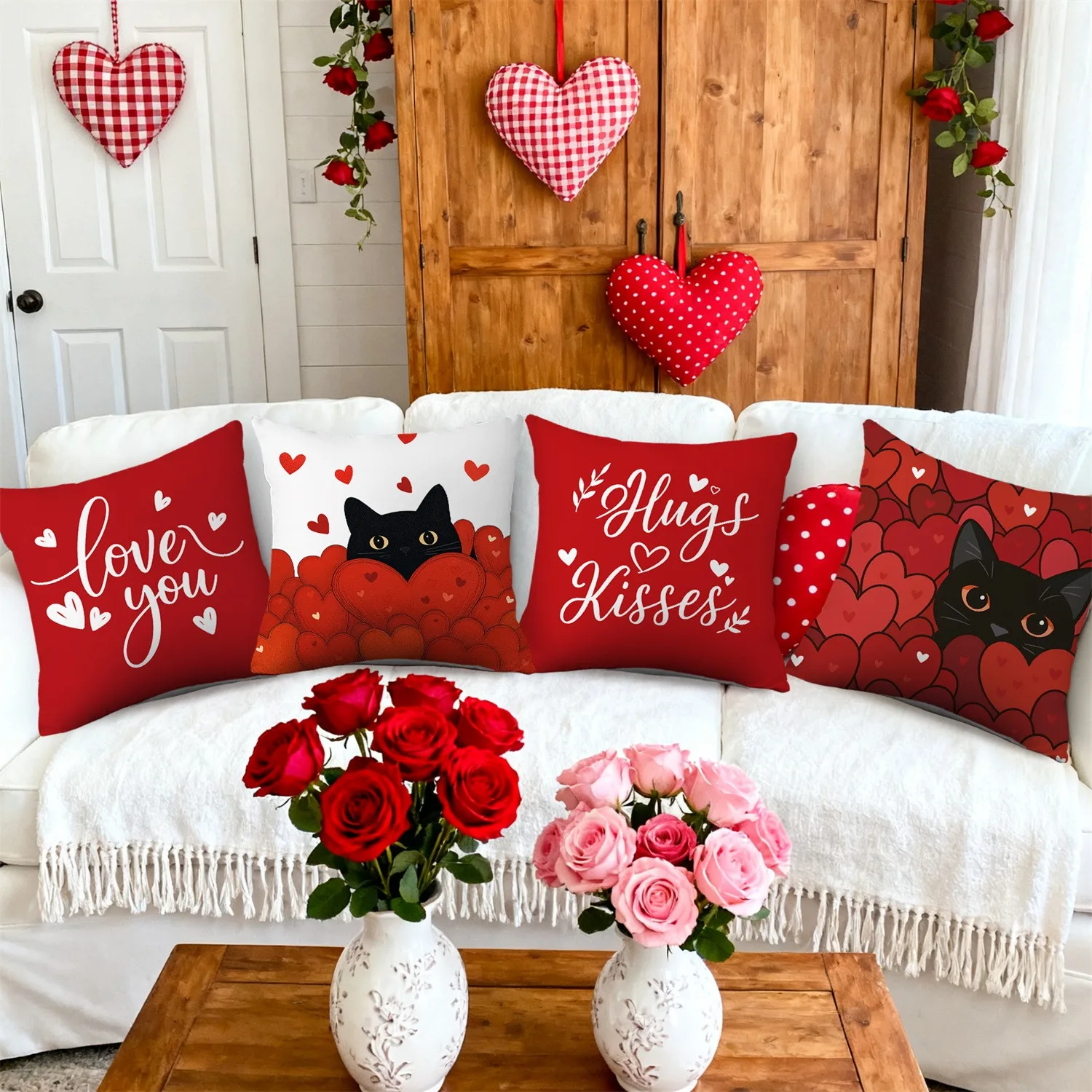 Romantic Valentine's Cat Pillowcase: Red Heart & "Love You" Quote Pattern Cushion Cover for Sweet Sofa Bedroom Home Decor
Romantic Valentine's Cat Pillowcase: Red Heart & "Love You" Quote Pattern Cushion Cover for Sweet Sofa Bedroom Home Decor