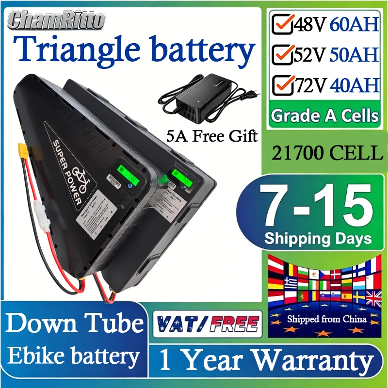 E bike Triangle 21700 Battery 48V Rechargeable Cell 72V 60V 52V 30AH 40AH 50Ah Huge Capacity 1000W 2000W Super Powerful Battery
E bike Triangle 21700 Battery 48V Rechargeable Cell 72V 60V 52V 30AH 40AH 50Ah Huge Capacity 1000W 2000W Super Powerful Battery