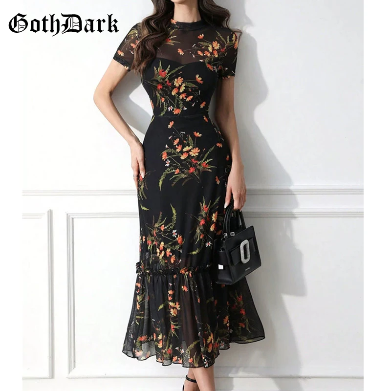 Goth Dark Elegant Fashion Ladies Party Gown Mall Gothic Short Sleeve Mesh Patchwork Dress Fairycore Floral Print Holiday Dresses
Goth Dark Elegant Fashion Ladies Party Gown Mall Gothic Short Sleeve Mesh Patchwork Dress Fairycore Floral Print Holiday Dresses