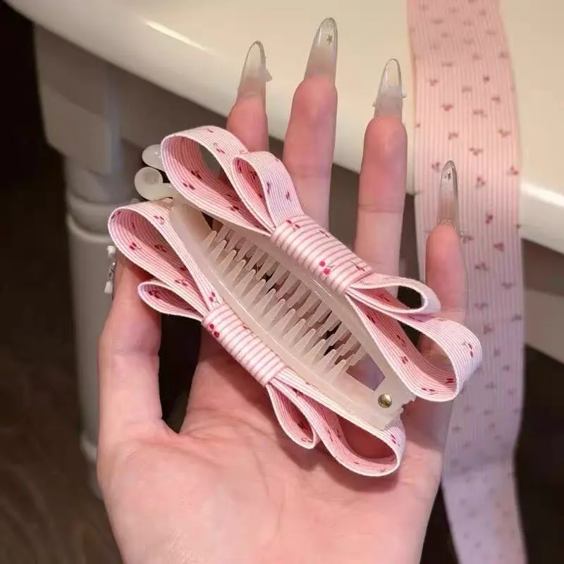 Spring Summer New Cherry Bow Banana Clip for Side Ponytail Vertical Hair Claw Pink White Striped Lightweight Elegant Daily Wear
Spring Summer New Cherry Bow Banana Clip for Side Ponytail Vertical Hair Claw Pink White Striped Lightweight Elegant Daily Wear