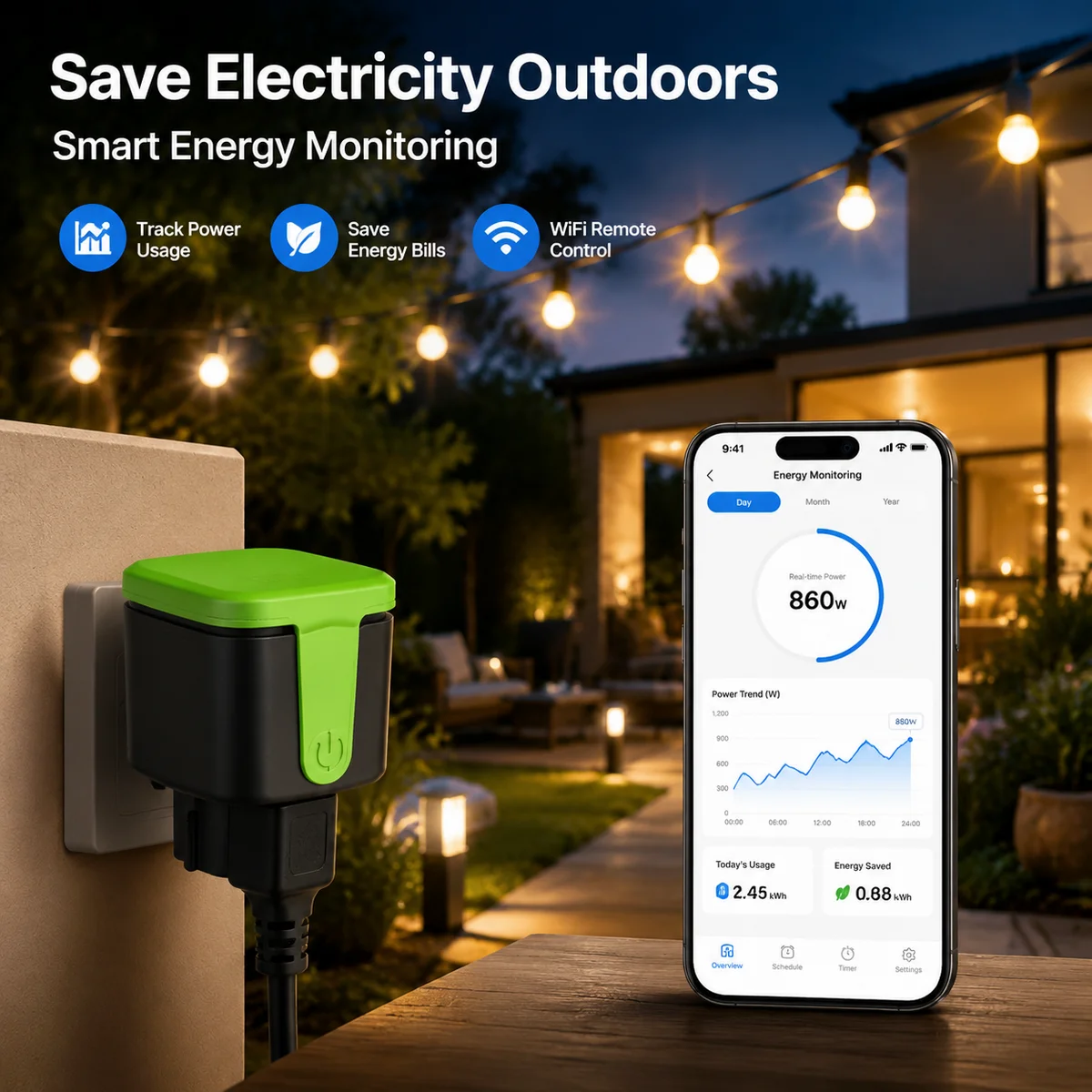 WiFi Smart Outdoor Plug 16A with Energy Monitoring Waterproof Socket Works with Alexa Google Home Tuya
WiFi Smart Outdoor Plug 16A with Energy Monitoring Waterproof Socket Works with Alexa Google Home Tuya