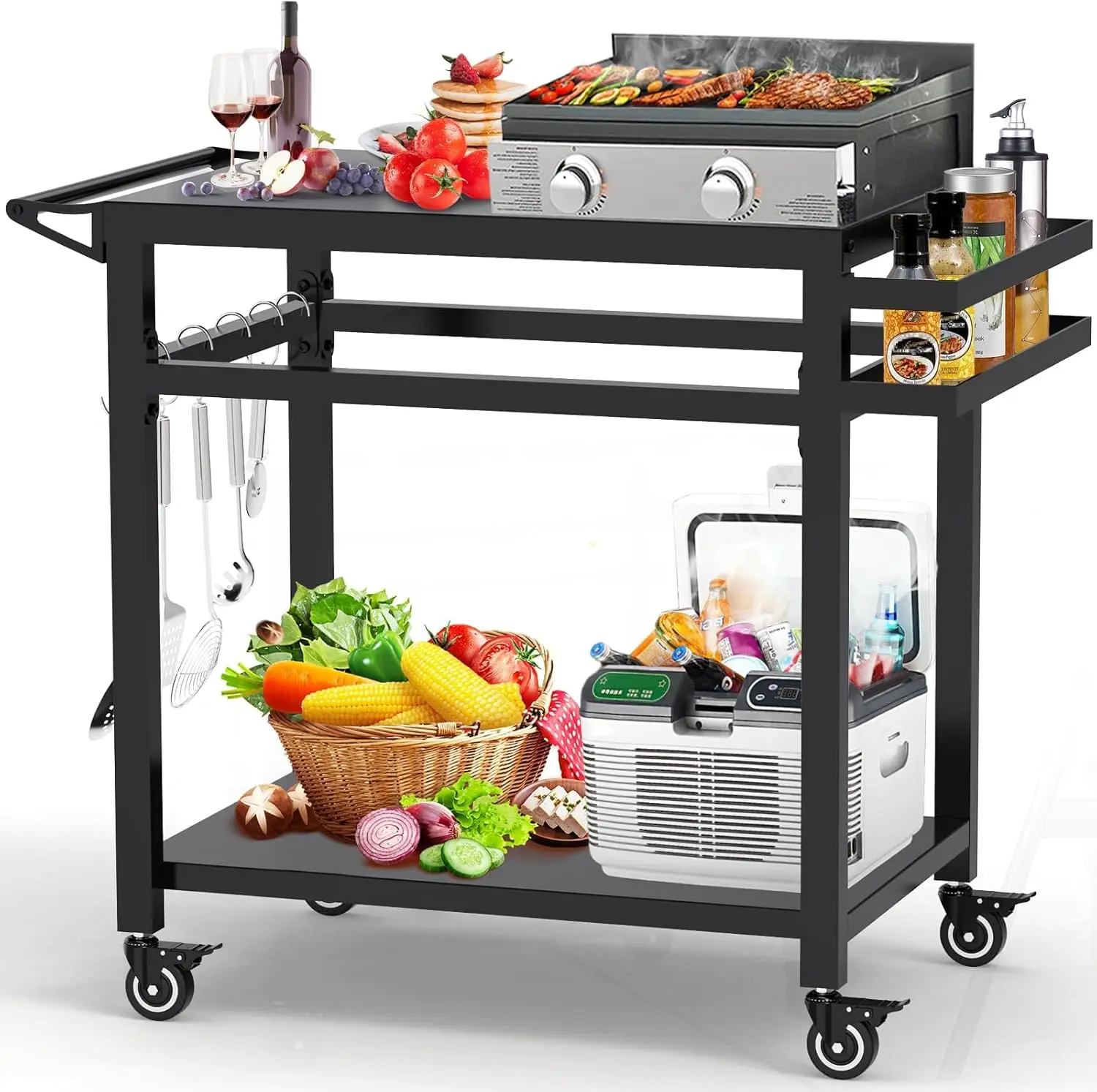 20x32 Double-Shelf Grill Cart with Wheels for Outdoor Food Prep and Pizza Oven, Fits Blackstone 17-22 Inch Griddles
20x32 Double-Shelf Grill Cart with Wheels for Outdoor Food Prep and Pizza Oven, Fits Blackstone 17-22 Inch Griddles