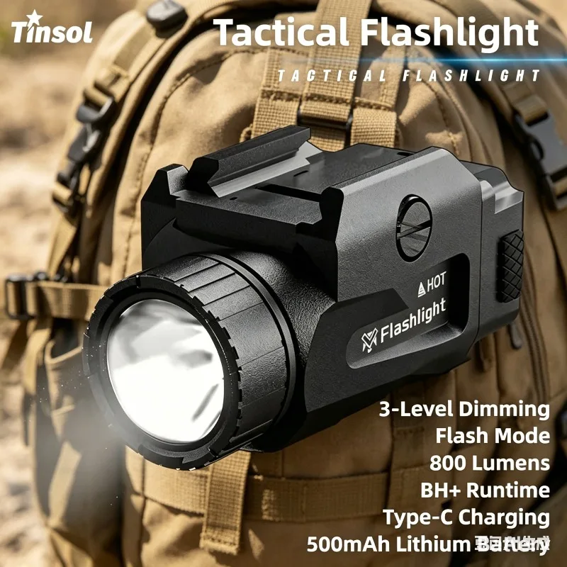 TINSOL 800LM High Lumen Tactical Torch 4 Level USB Recharge Quick Lock Pistol Shooting Picatinny Bracket
TINSOL 800LM High Lumen Tactical Torch 4 Level USB Recharge Quick Lock Pistol Shooting Picatinny Bracket