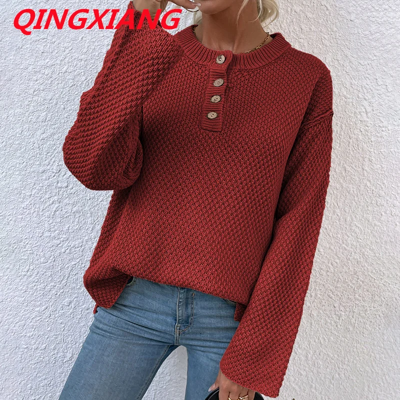 S-XL Women Button Neck Loose Knitwear Autumn Knitted Long Batwing Sleeves Sweater Lady Pullover
S-XL Women Button Neck Loose Knitwear Autumn Knitted Long Batwing Sleeves Sweater Lady Pullover