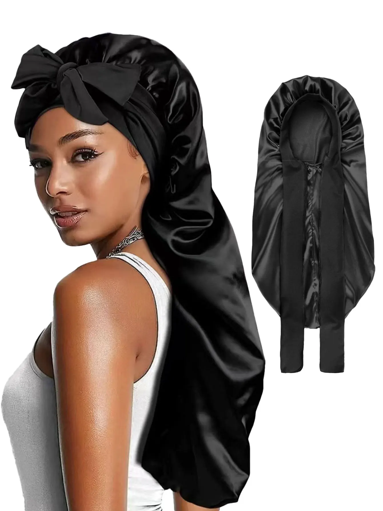 Long satin bow nightcap, satin lining with elastic band, women's adjustable long braided hat, suitable for curly hair and ro
Long satin bow nightcap, satin lining with elastic band, women's adjustable long braided hat, suitable for curly hair and ro