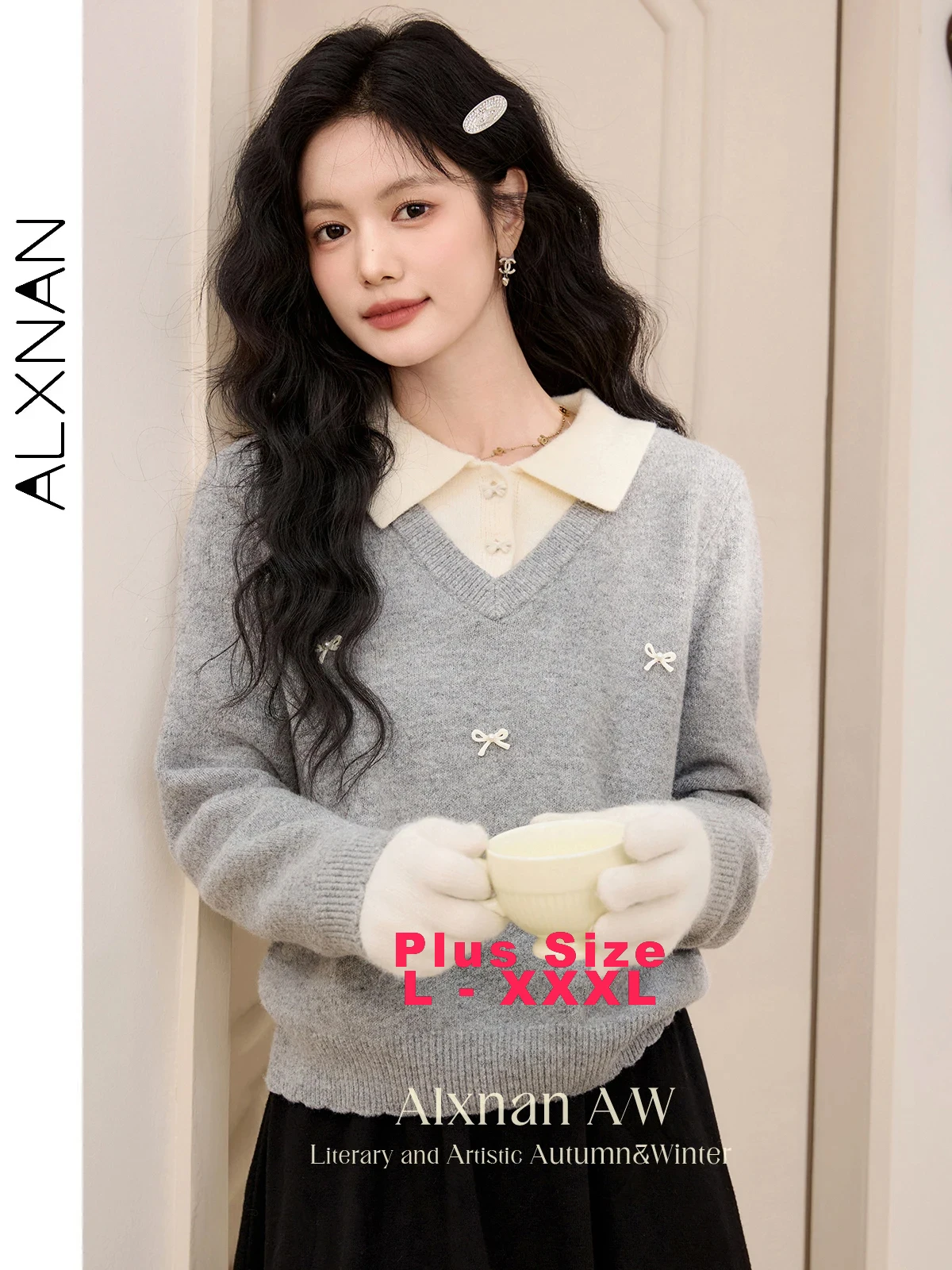ALXNAN Plus Size 2 in 1 Commuter Sweaters Fall Winter Lapel Collar Three-dimensional Bow Long Sleeve Jumper 2025 Knitwear D08116
ALXNAN Plus Size 2 in 1 Commuter Sweaters Fall Winter Lapel Collar Three-dimensional Bow Long Sleeve Jumper 2025 Knitwear D08116