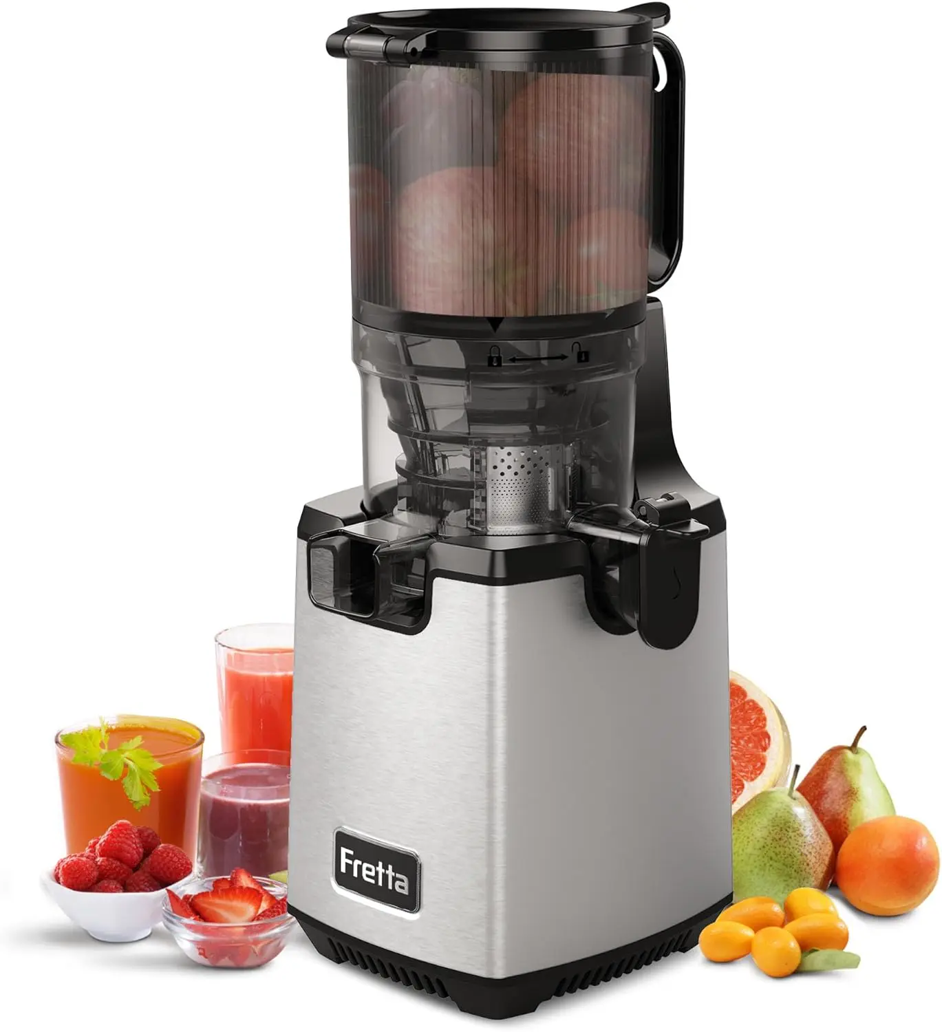 Cold Press Juicer with 5.3" Wide Feed Chute, Slow Masticating, High Juice Yield, Easy Clean, Nut Milk Maker, BPA-Free, 250W
Cold Press Juicer with 5.3" Wide Feed Chute, Slow Masticating, High Juice Yield, Easy Clean, Nut Milk Maker, BPA-Free, 250W