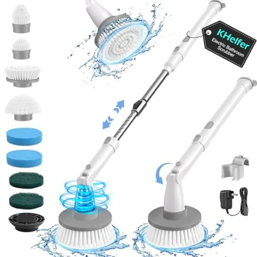 Electric spin scrubber for bathroom cleaning, ABS plastic body in white, dual-speed motor with 1.5H runtime, includes 8 replace
Electric spin scrubber for bathroom cleaning, ABS plastic body in white, dual-speed motor with 1.5H runtime, includes 8 replace