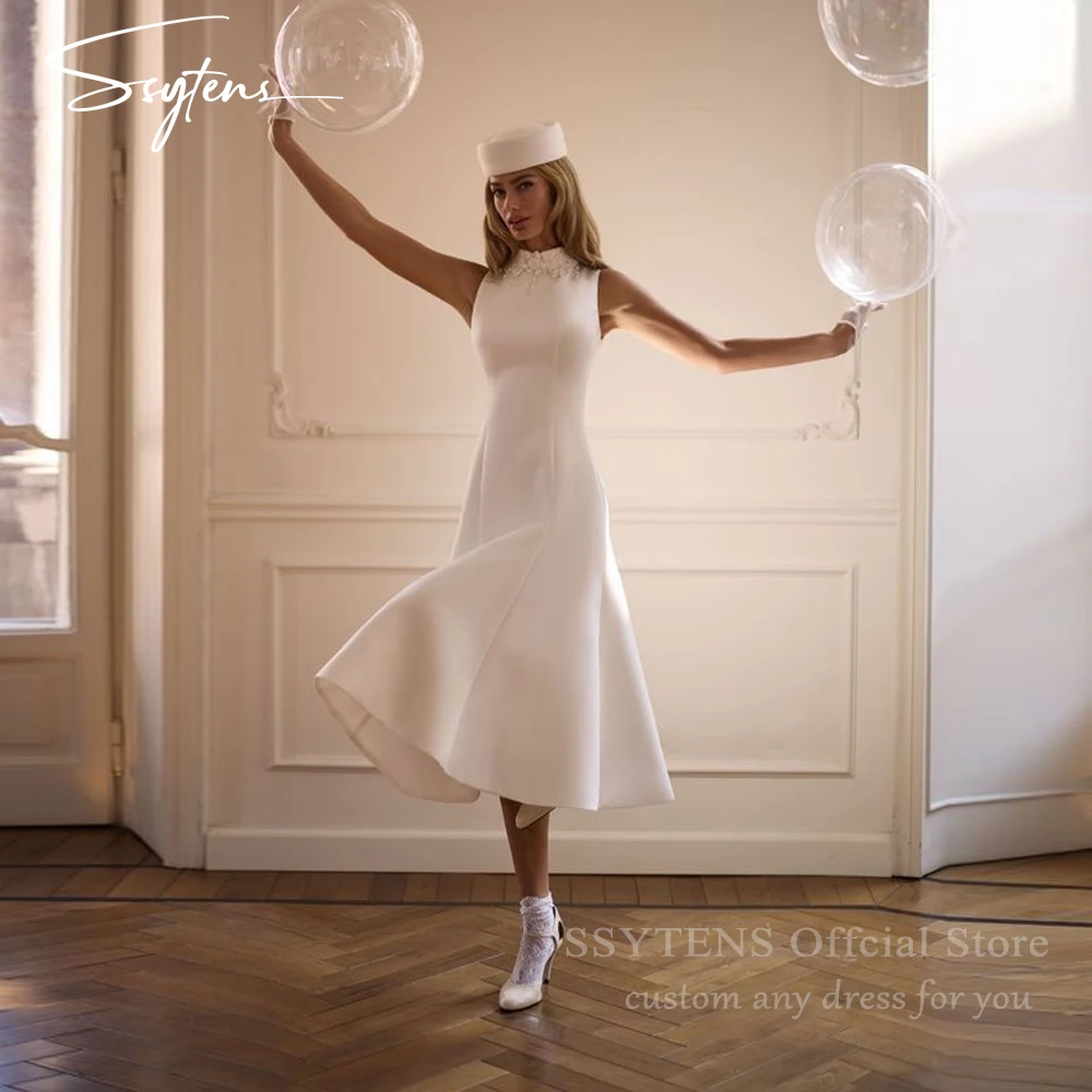 SSYTENS Tea Length Satin Wedding Dresses Sleeveless Simple White Civil French Bridal Gowns Customized A Line Robe De Marirage
SSYTENS Tea Length Satin Wedding Dresses Sleeveless Simple White Civil French Bridal Gowns Customized A Line Robe De Marirage