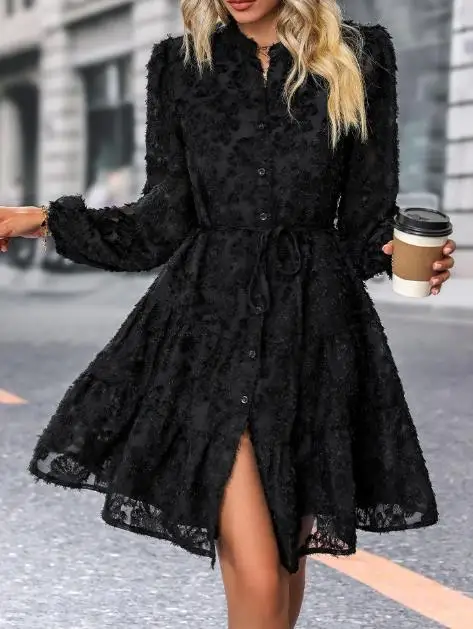 Womens Dresses 2025 Spring New Solid Color Perspective Jacquard Round Neck Long Sleeve Casual Lace Up Daily Mini Dress
Womens Dresses 2025 Spring New Solid Color Perspective Jacquard Round Neck Long Sleeve Casual Lace Up Daily Mini Dress