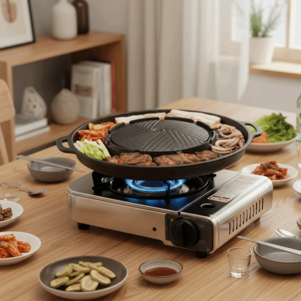 Non-stick Coating Korean Grill Pan Oil-drain Groove Double-handled Roast Meat Pan Round Aluminum Alloy Grilling Pot Picnic
Non-stick Coating Korean Grill Pan Oil-drain Groove Double-handled Roast Meat Pan Round Aluminum Alloy Grilling Pot Picnic
