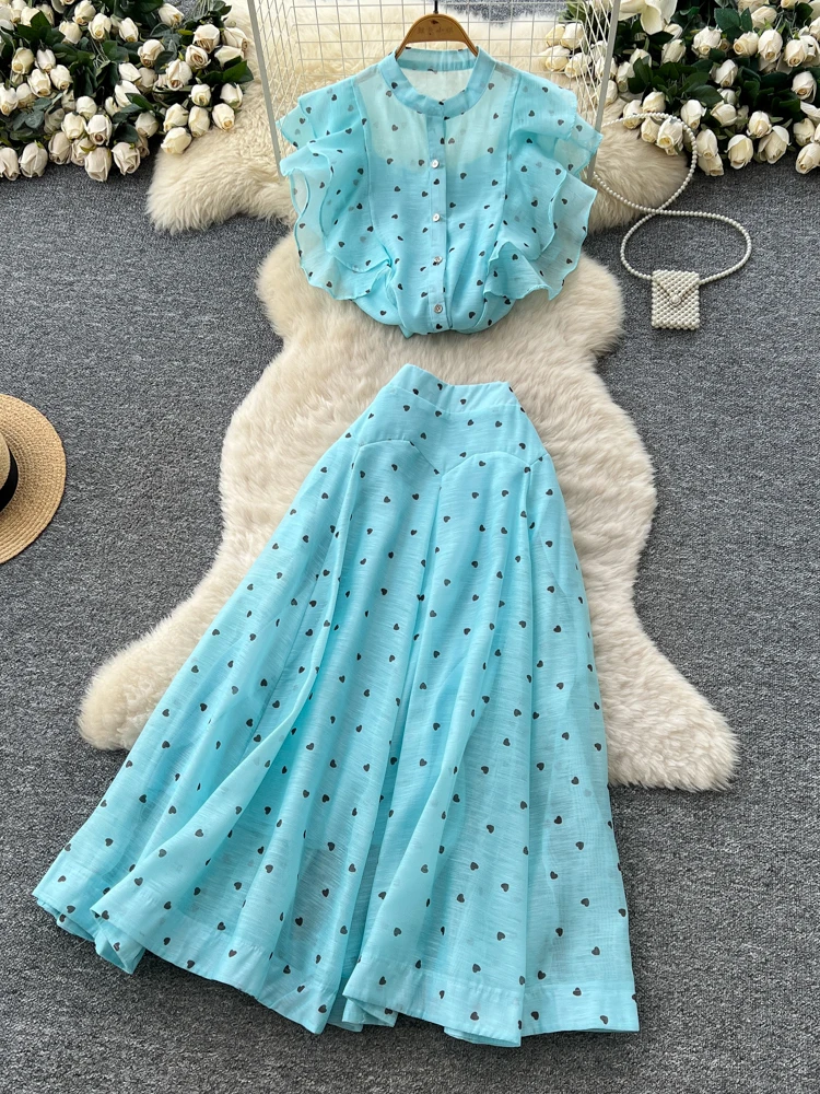 Elegant Two-Piece Set Women's Gentle Style round Neck Heart Print Top High Waist Maxi Skirt Fashionable Casual Workwear
Elegant Two-Piece Set Women's Gentle Style round Neck Heart Print Top High Waist Maxi Skirt Fashionable Casual Workwear
