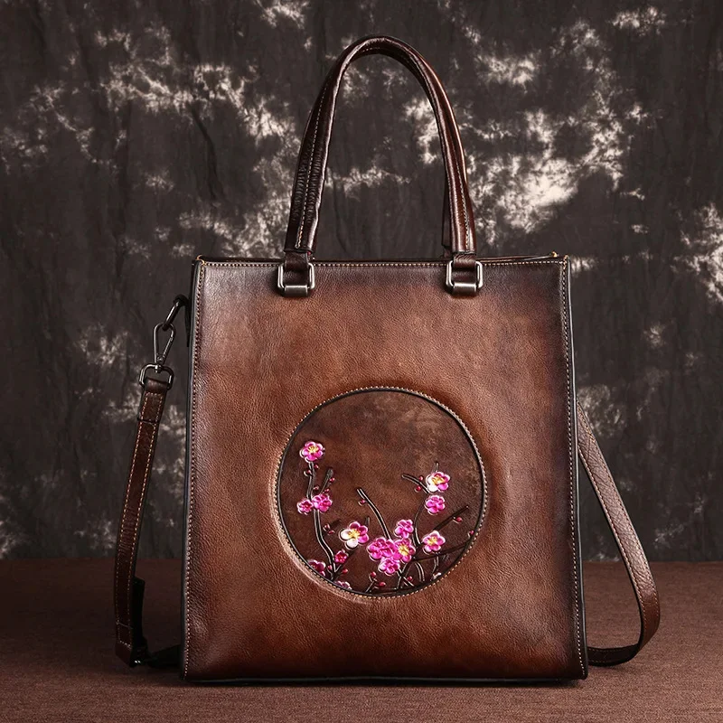First Layer Cowhide Shoulder Bag Female Handbag Floral Embossed High Quality Vintage Style Women Genuine Leather Messenger Bags
First Layer Cowhide Shoulder Bag Female Handbag Floral Embossed High Quality Vintage Style Women Genuine Leather Messenger Bags