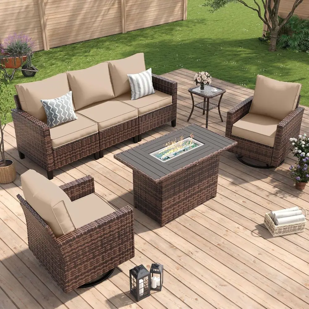 Outdoor Patio Furniture Set with Fire Pit Table, Wicker Sectional Sofa & Swivel Rocker Chairs, All-Weather Rattan, Waterproof Co
Outdoor Patio Furniture Set with Fire Pit Table, Wicker Sectional Sofa & Swivel Rocker Chairs, All-Weather Rattan, Waterproof Co