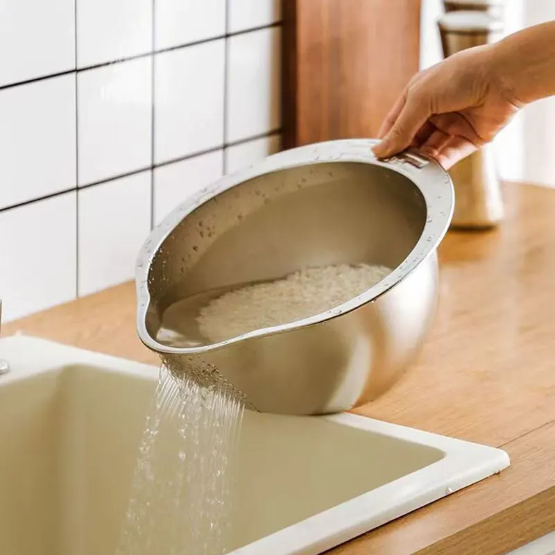 304 Stainless Steel Rice Washer Strainer Bowl Kitchen Washing Rice Sieve Kitchen Washing Fruit and Vegetable Strainer Colander
304 Stainless Steel Rice Washer Strainer Bowl Kitchen Washing Rice Sieve Kitchen Washing Fruit and Vegetable Strainer Colander