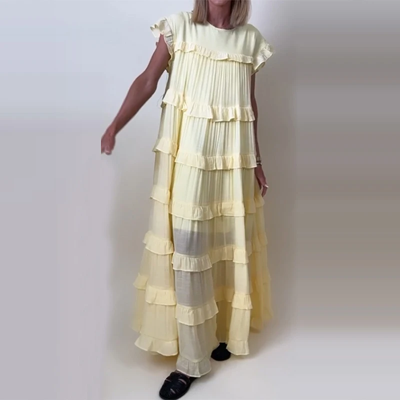 Spring Elegant O Neck Cake Dress Women Fashion Solid Layered Ruffles Long Dress Summer Short Sleeve Loose Party Dresses Vestidos
Spring Elegant O Neck Cake Dress Women Fashion Solid Layered Ruffles Long Dress Summer Short Sleeve Loose Party Dresses Vestidos