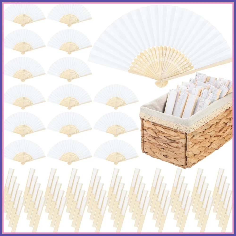 100 Pcs White Paper Folding Fans with Bamboo Handles and Storage Basket for Weddings Parties DIY Crafts
100 Pcs White Paper Folding Fans with Bamboo Handles and Storage Basket for Weddings Parties DIY Crafts
