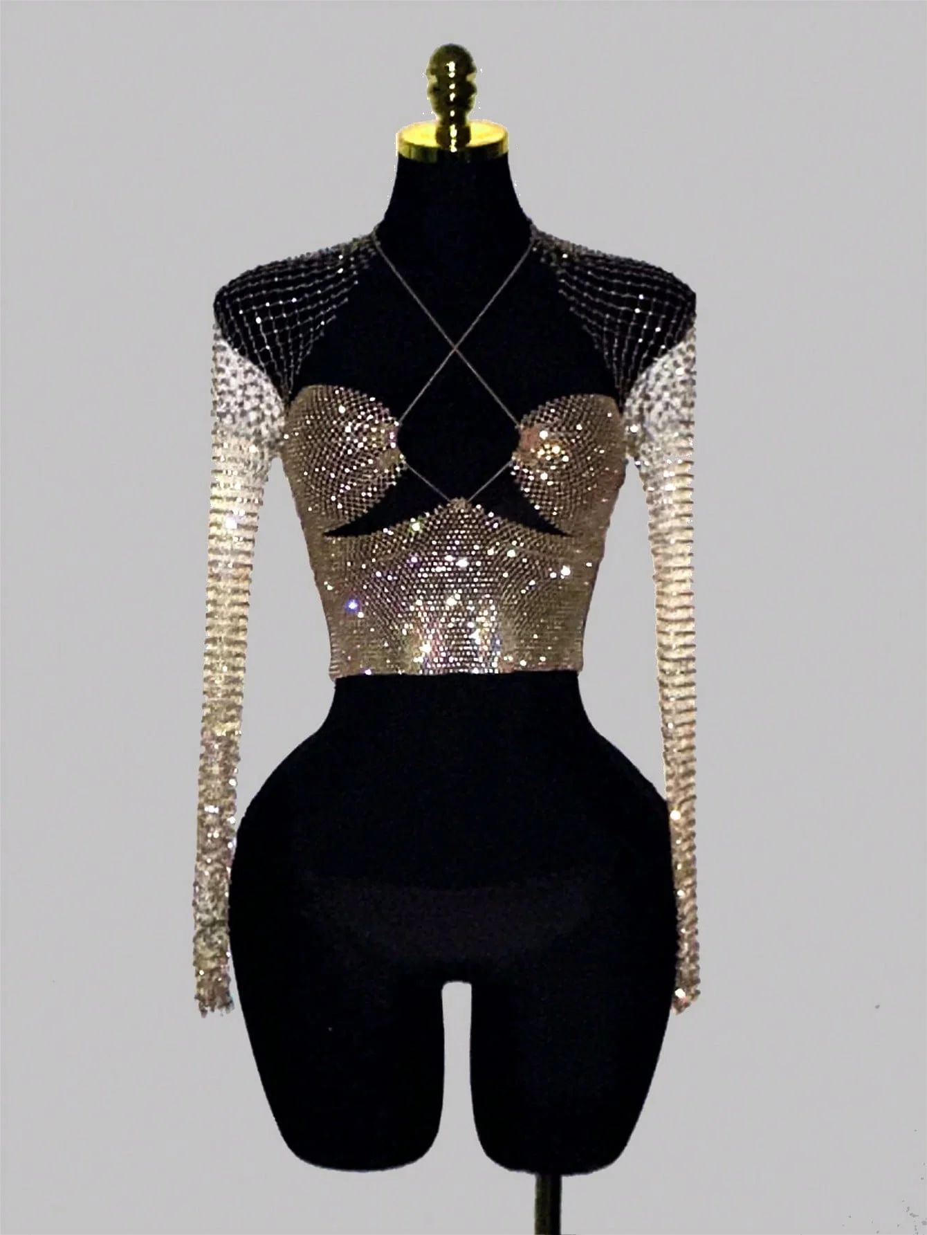 Sexy Gold Rhinestone Long Sleeve Crop Top Women Sparkle Crystal Mesh Fishnet Backless Party Club Rave Outfit Festival Nightclub
Sexy Gold Rhinestone Long Sleeve Crop Top Women Sparkle Crystal Mesh Fishnet Backless Party Club Rave Outfit Festival Nightclub