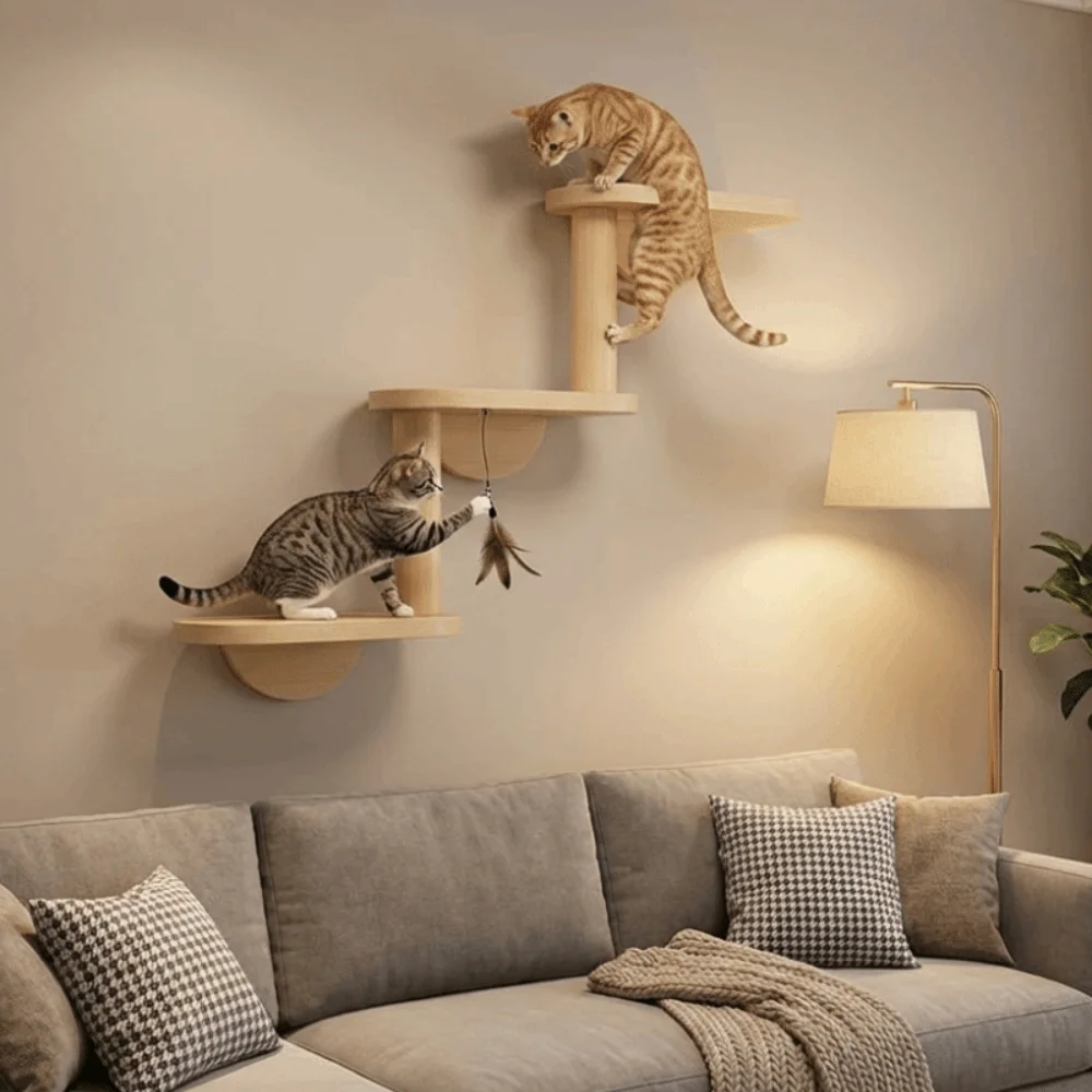 Solid Wood Cat Climbing Shelves Space Saving Floating Shelves Wall Mounted Cat Tree 3-Level Cat Sisal Scratching Post
Solid Wood Cat Climbing Shelves Space Saving Floating Shelves Wall Mounted Cat Tree 3-Level Cat Sisal Scratching Post