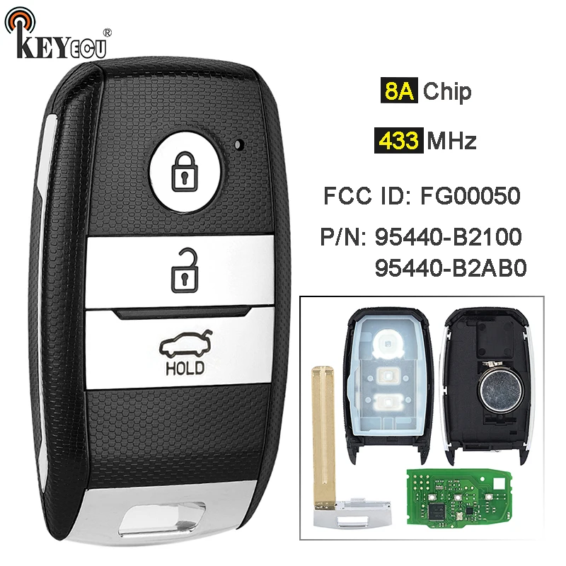 KEYECU 433MHz 8A Chip 95440-B210, 95440-B2AB0 FCC ID: FG00050 Keyless-Go Smart Remote Key Fob for Kia Soul 2014 2015 2016 2017
KEYECU 433MHz 8A Chip 95440-B210, 95440-B2AB0 FCC ID: FG00050 Keyless-Go Smart Remote Key Fob for Kia Soul 2014 2015 2016 2017