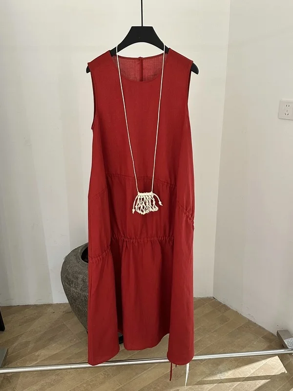 Casual Style Linen Dress Summer 2026 with Woven Drawstring Large Swing Sleeveless Vest Long Dress Women Loose Fit
Casual Style Linen Dress Summer 2026 with Woven Drawstring Large Swing Sleeveless Vest Long Dress Women Loose Fit