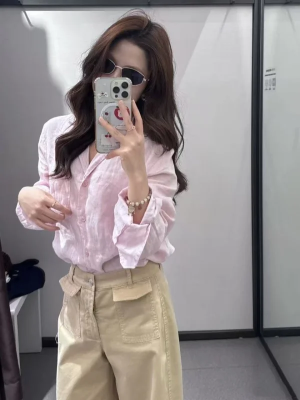 Sweet Loose Long Sleeve Linen Shirt Women's New Spring Summer Fashion Sun Protection Pocket Detail Regular Fit Pure Color
Sweet Loose Long Sleeve Linen Shirt Women's New Spring Summer Fashion Sun Protection Pocket Detail Regular Fit Pure Color