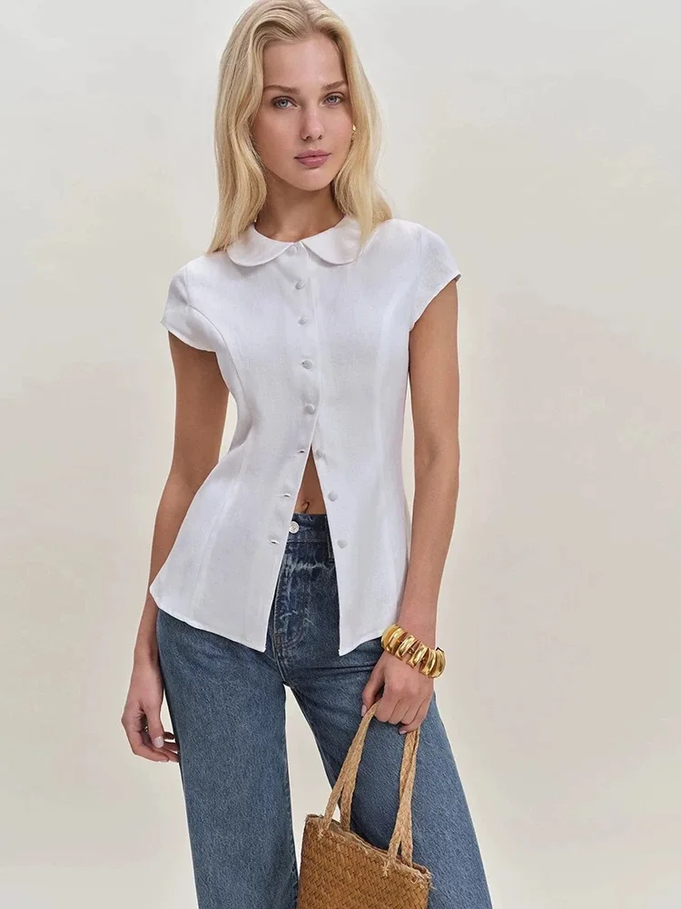 Withered Minimally Designed Linen Shirt With Elegant Slimming And Slimming Features, Featuring A Doll Neck Short Sleeved Top
Withered Minimally Designed Linen Shirt With Elegant Slimming And Slimming Features, Featuring A Doll Neck Short Sleeved Top
