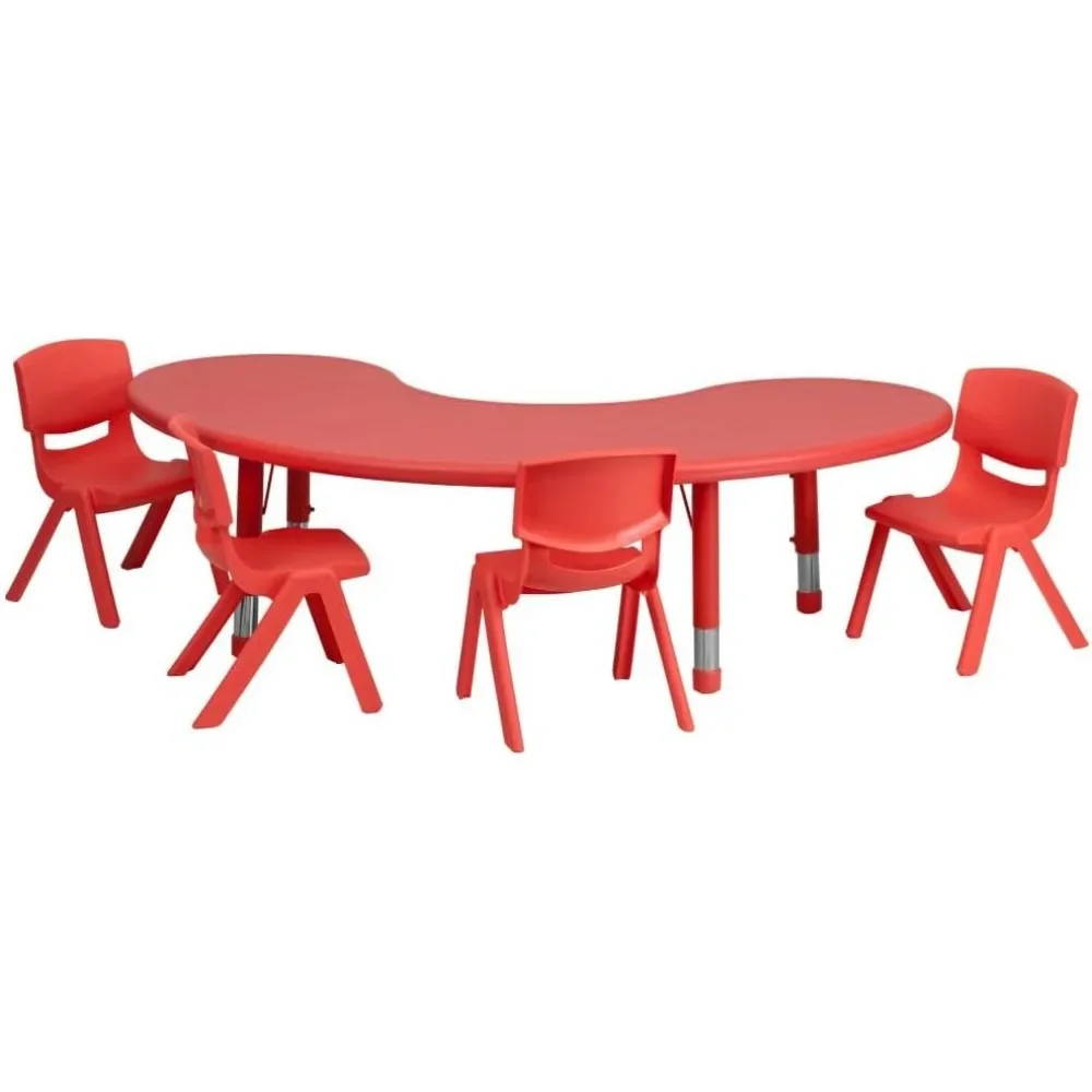 35''W x 65''L Half-Moon Red Plastic Height Adjustable Activity Table Set with 4 Chairs
35''W x 65''L Half-Moon Red Plastic Height Adjustable Activity Table Set with 4 Chairs