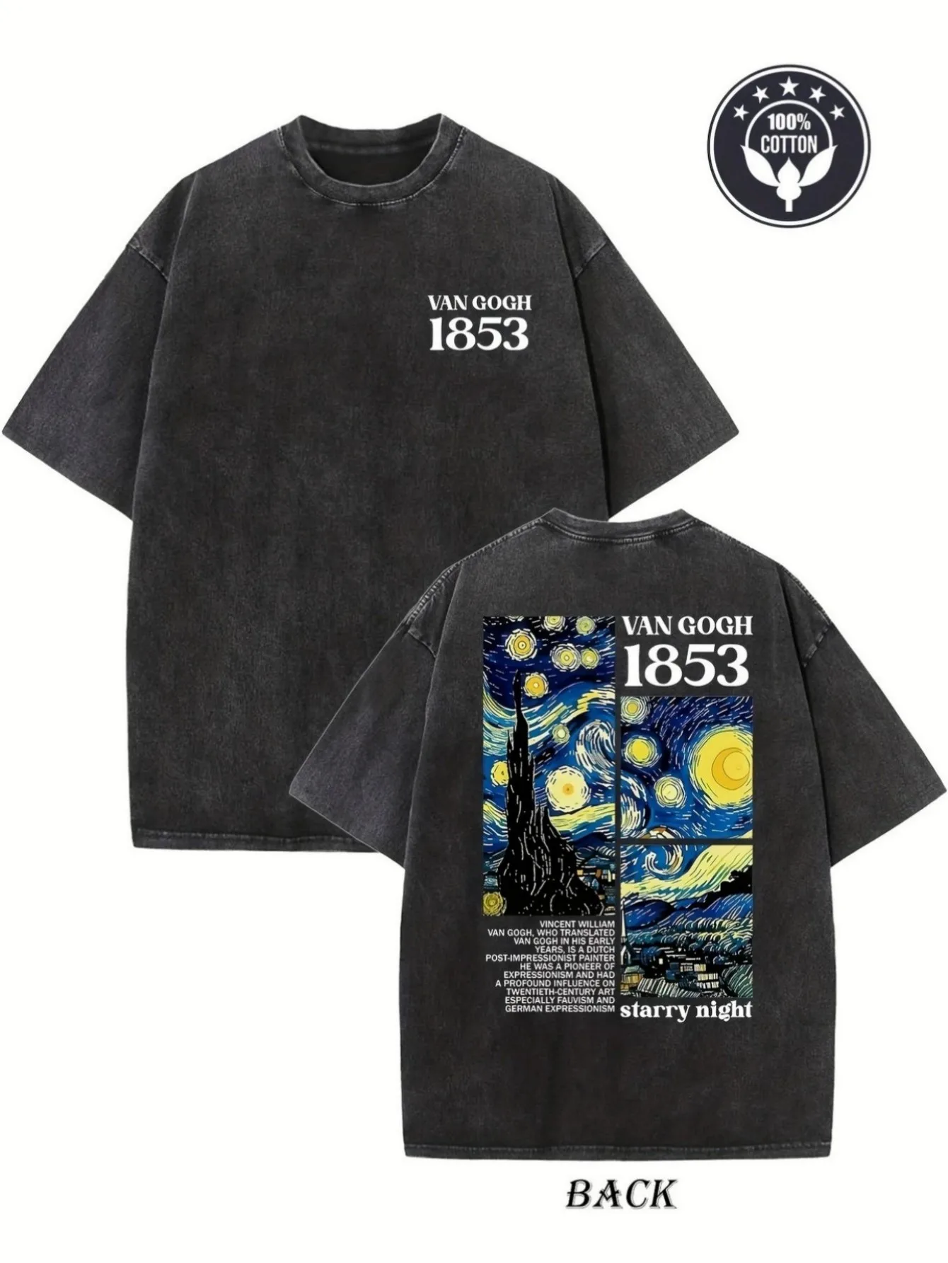 Звездная ночь и автопортретный узор, двусторонняя печать, мужская футболка из стираного хлопка в стиле ретро, уличная одежда с короткими рукавами
Звездная ночь и автопортретный узор, двусторонняя печать, мужская футболка из стираного хлопка в стиле ретро, уличная одежда с короткими рукавами