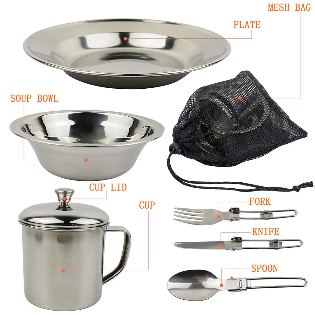 1Set Stainless Steel Camping Cookware Set Lightweight Portable 1-2 Person Outdoor Picnic Tableware Kit Camping Cookware Kit
1Set Stainless Steel Camping Cookware Set Lightweight Portable 1-2 Person Outdoor Picnic Tableware Kit Camping Cookware Kit