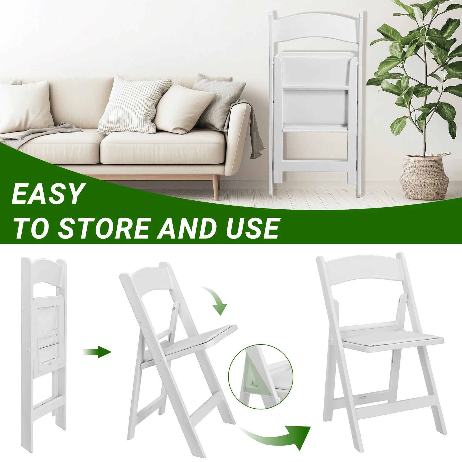 Resin Folding Chair with Padded Seat Comfortable Indoor Outdoor Event Chair for Home Party Picnic School Wedding
Resin Folding Chair with Padded Seat Comfortable Indoor Outdoor Event Chair for Home Party Picnic School Wedding