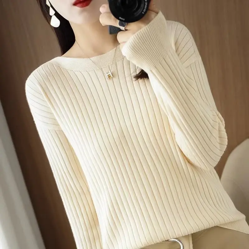 Women Clothing All-match Slash Neck Pit Strip Knit Pullovers Autumn Winter Fashion Loose Long Sleeve Sweaters Lady Solid Tops
Women Clothing All-match Slash Neck Pit Strip Knit Pullovers Autumn Winter Fashion Loose Long Sleeve Sweaters Lady Solid Tops
