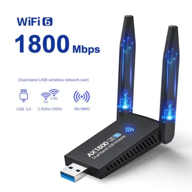 1800Mbps WiFi USB Adapter Dual Band 2.4G+5Ghz Wi-Fi Dongle 2 Antenna 802.11AX USB3.0 High-Speed Wireless Card Receiver Win10 11
1800Mbps WiFi USB Adapter Dual Band 2.4G+5Ghz Wi-Fi Dongle 2 Antenna 802.11AX USB3.0 High-Speed Wireless Card Receiver Win10 11