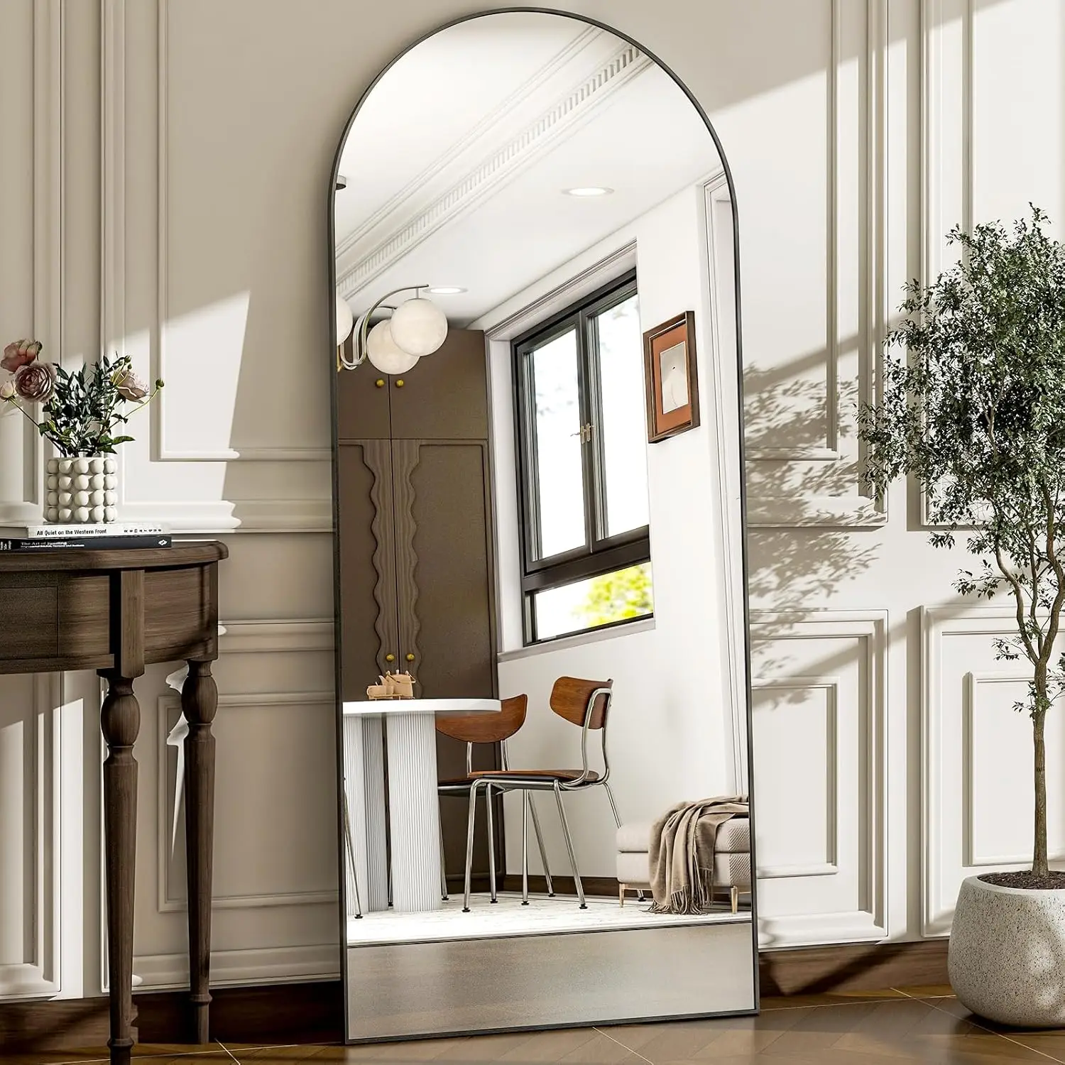 57" x 20" Arched Full Length Mirror - Aluminum Frame, Wall/Floor, Black
57" x 20" Arched Full Length Mirror - Aluminum Frame, Wall/Floor, Black