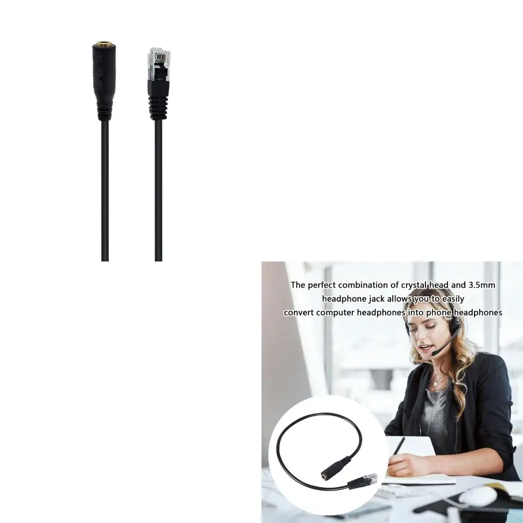 Headsets To Telephone Adapter RJ9 to 3.5mm Converter Flexible PVC Cord