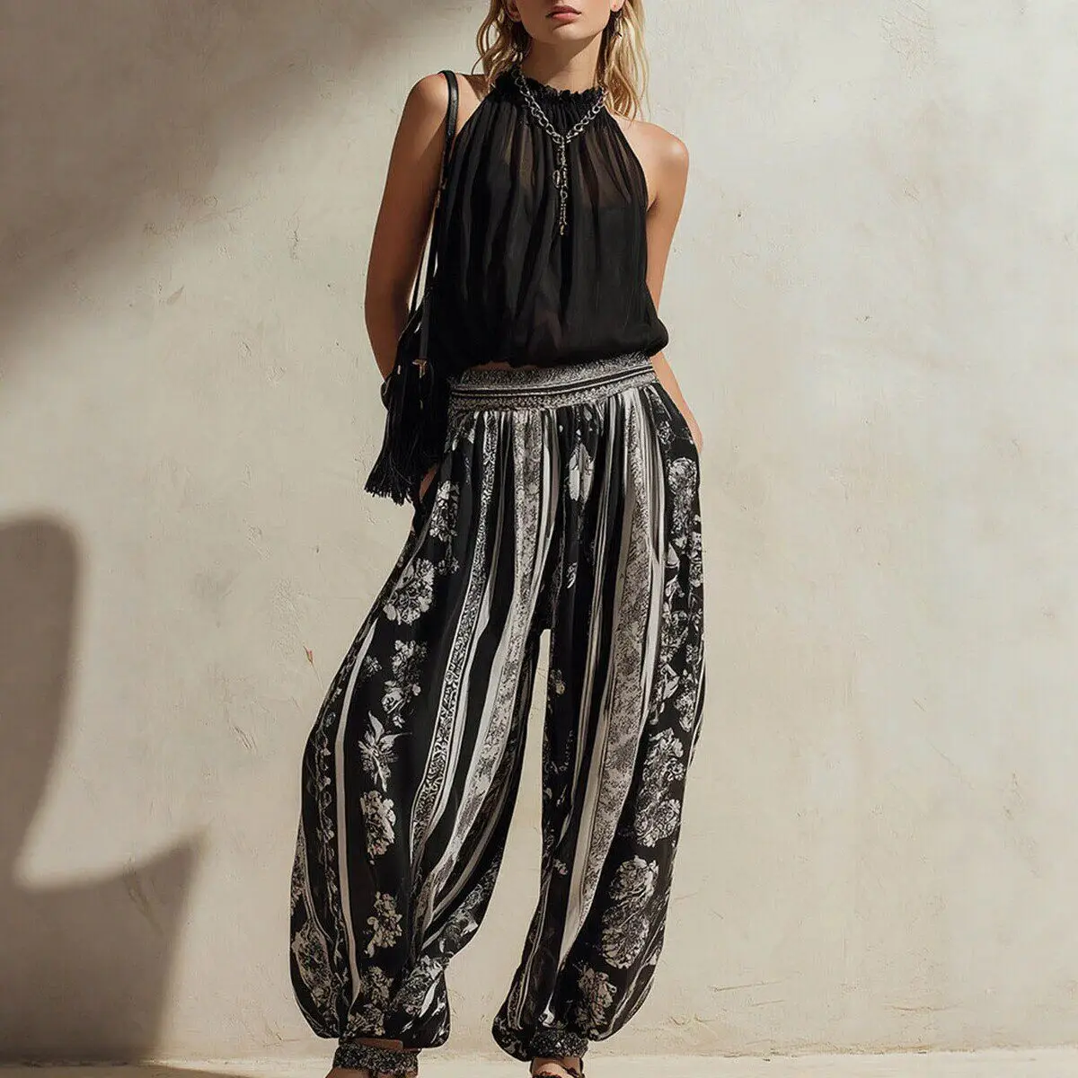 Women's Two-piece Chiffon Sleeveless Top Wide-leg Trousers Set 2026 Summer Casual Vacation Striped Floral Print Suit For Women
Women's Two-piece Chiffon Sleeveless Top Wide-leg Trousers Set 2026 Summer Casual Vacation Striped Floral Print Suit For Women