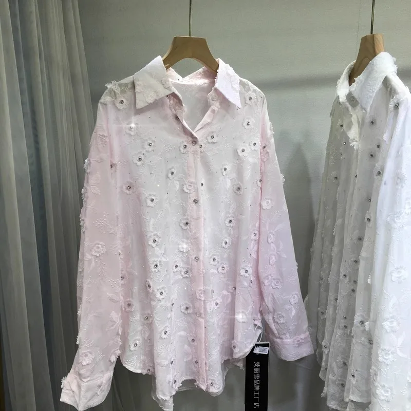 Блузка с вышивкой для тяжелой промышленности, женская однотонная блузка с бусинами, свободные топы средней длины, женская темпераментная летняя солнцезащитная рубашка
Блузка с вышивкой для тяжелой промышленности, женская однотонная блузка с бусинами, свободные топы средней длины, женская темпераментная летняя солнцезащитная рубашка