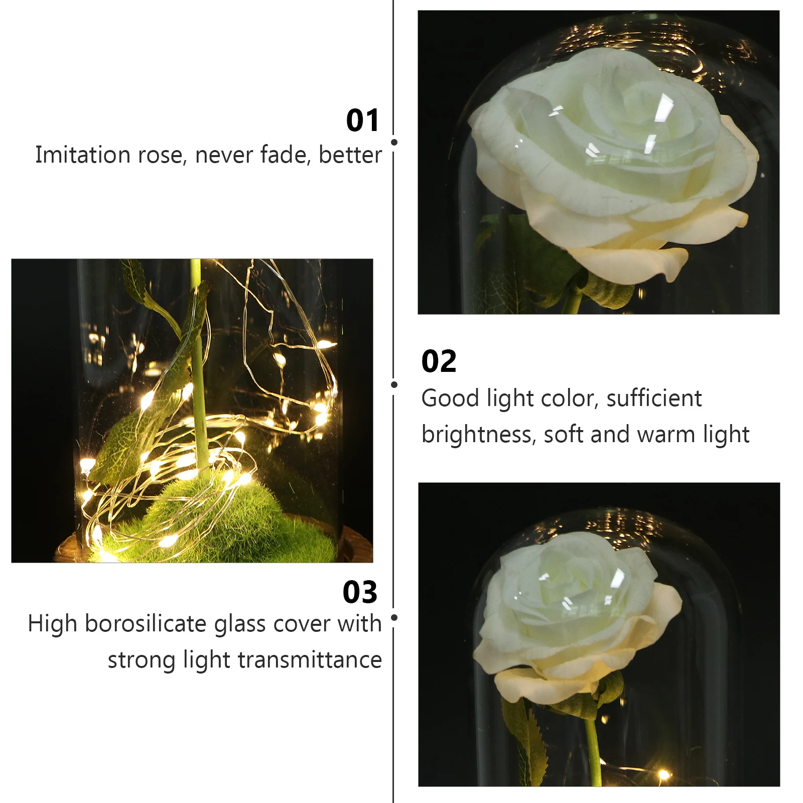 1Pcs Artificial Rose LED Light with Glass Cover Romantic Moss Decoration for Valentine's Day Wedding Home Party Atmosphere Night
1Pcs Artificial Rose LED Light with Glass Cover Romantic Moss Decoration for Valentine's Day Wedding Home Party Atmosphere Night