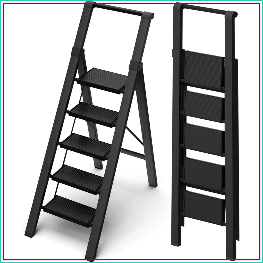 5 Step Ladder, Lightweight Folding Step Stool with Handgrip, Aluminum 330lbs Capacity for Office, Household, Kitchen
5 Step Ladder, Lightweight Folding Step Stool with Handgrip, Aluminum 330lbs Capacity for Office, Household, Kitchen