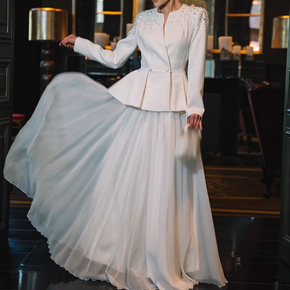 Customized A-Line Prom Dresses Floor-Length O-Neck Full Sleeve Evening Gown Fashion Sequined Crystal Simple Draped Party Gown
Customized A-Line Prom Dresses Floor-Length O-Neck Full Sleeve Evening Gown Fashion Sequined Crystal Simple Draped Party Gown
