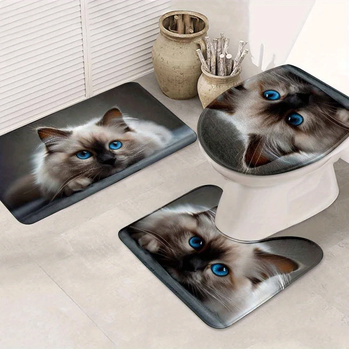 3pcs Cute Cat Bathroom Rug Set Non-Slip U-Shaped Mat and Toilet Lid Cover Animal Pattern Theme Washable Indoor Floor Mats
3pcs Cute Cat Bathroom Rug Set Non-Slip U-Shaped Mat and Toilet Lid Cover Animal Pattern Theme Washable Indoor Floor Mats