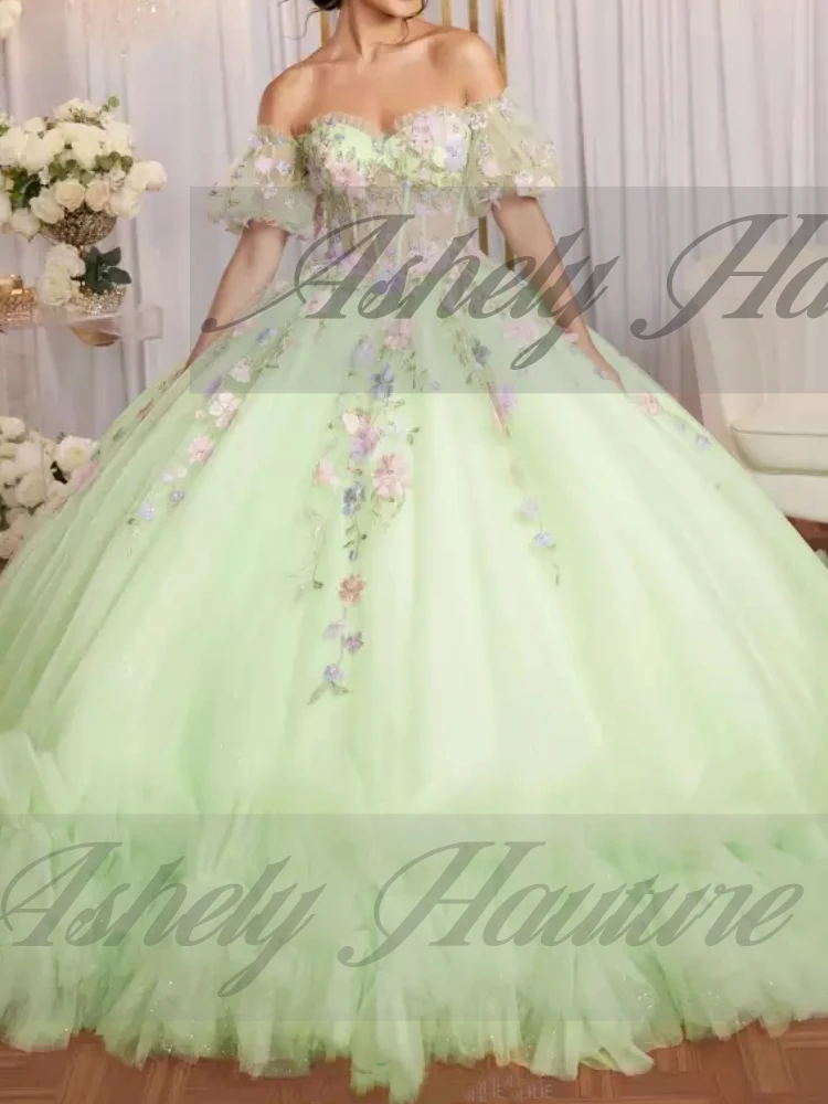 Customized Lime Green Princess Girl Quinceanera Dresses Flower Applique Lace Up Ruffle Skirt Women Prom Birthday Party Dress 15 
Customized Lime Green Princess Girl Quinceanera Dresses Flower Applique Lace Up Ruffle Skirt Women Prom Birthday Party Dress 15