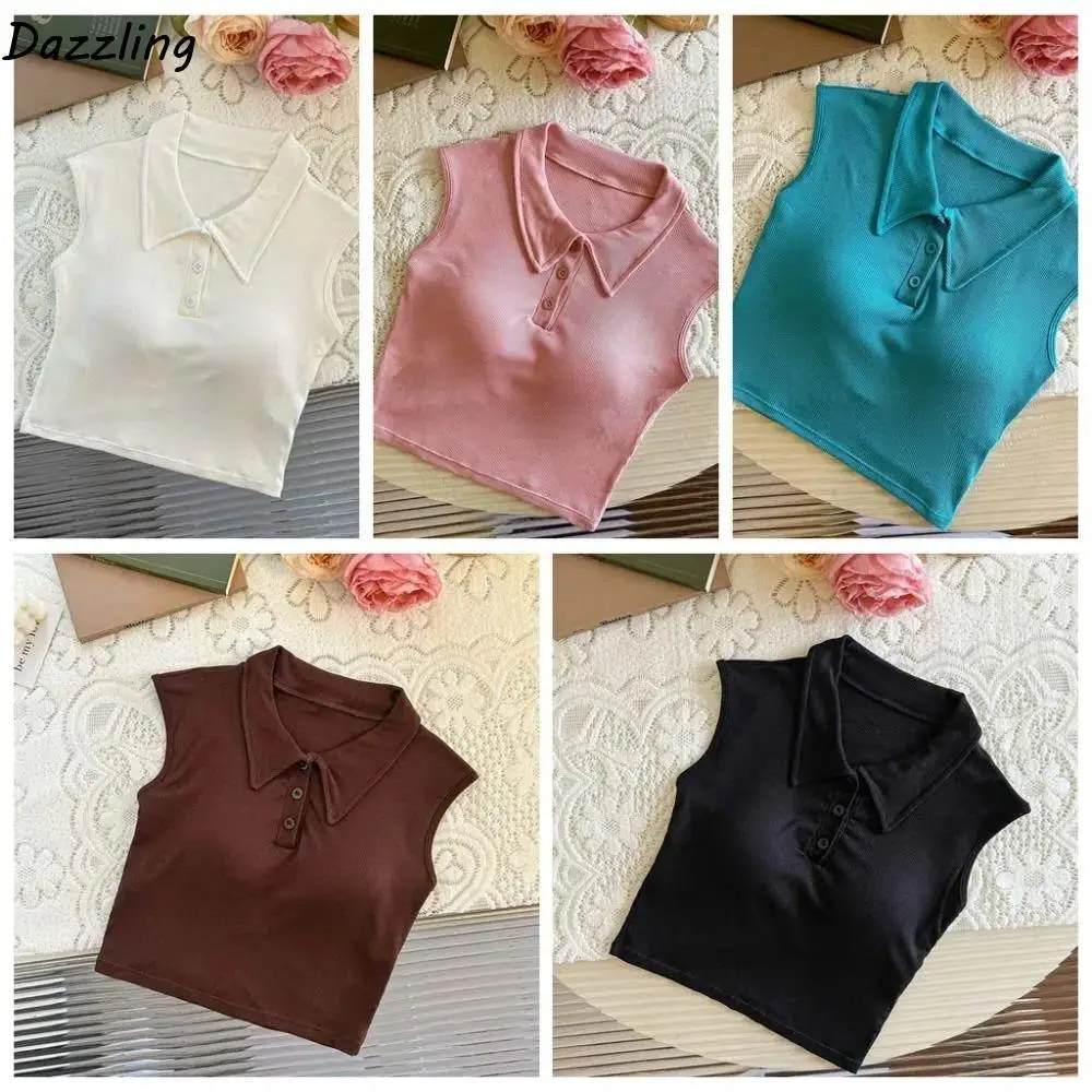 Solid Color Korean Y2K Crop Tops Cotton with Chest Pads Polo Neck Thin T-shirt V-neck Sleeveless Slim Short Vest Summer Daily
Solid Color Korean Y2K Crop Tops Cotton with Chest Pads Polo Neck Thin T-shirt V-neck Sleeveless Slim Short Vest Summer Daily
